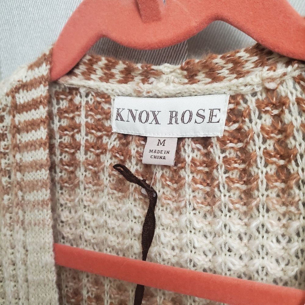 Knox rose cardigan sweater size medium nwt pink strip chunky knit - Picture 3 of 7